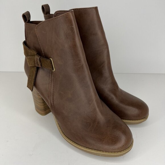 A+ Ellen Chestnut Brown Ankle Boots Womens Size 11 Block Heels Zippered Closure - Picture 2 of 10